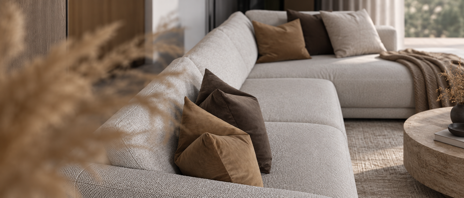 Thoughtful textiles arranged within a calm living space