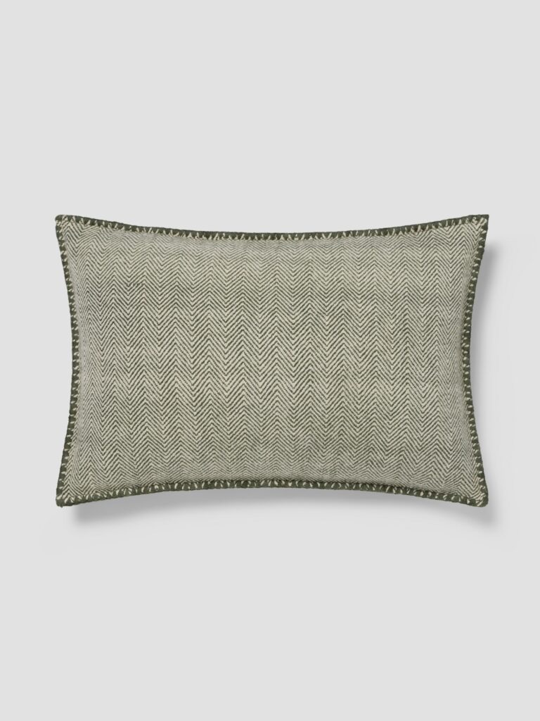 Fern Green Herringbone Wool Rectangle Cushion Cover - 16 x 24 in