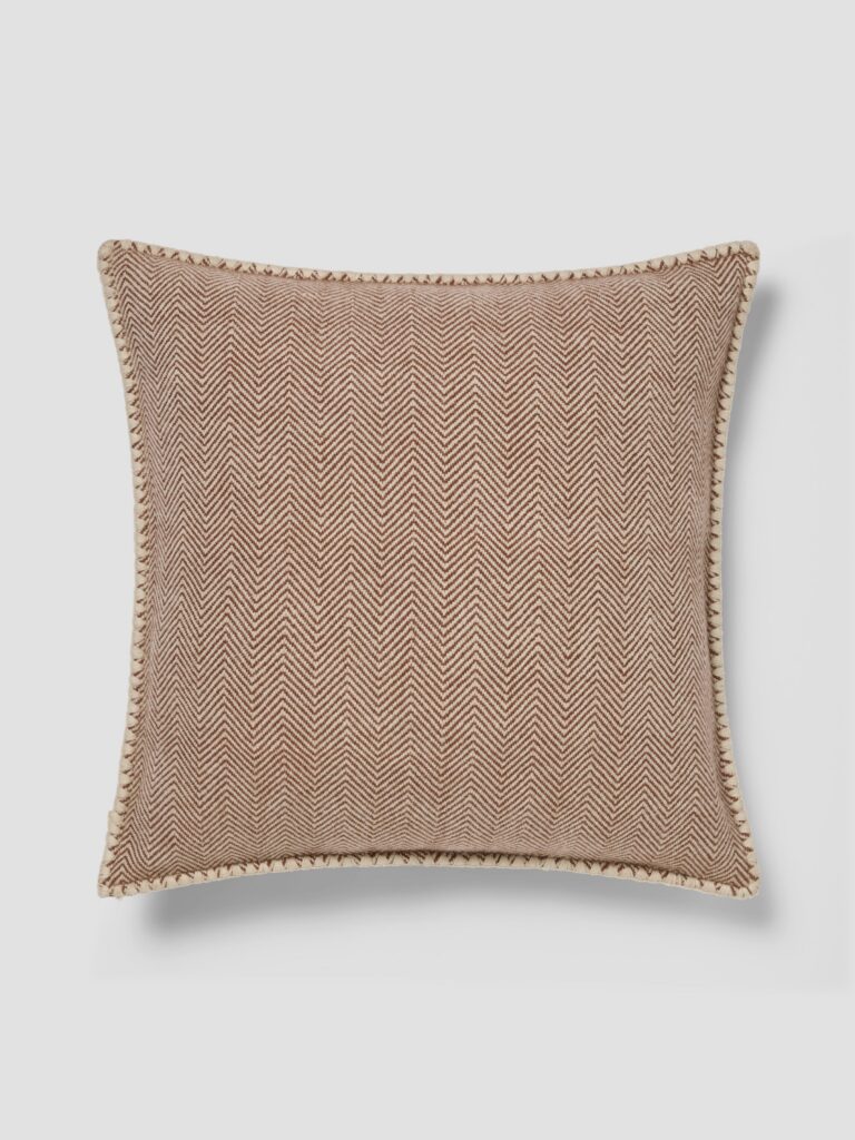 Mocha Herringbone Wool Square Cushion Cover - 20 x 20 in