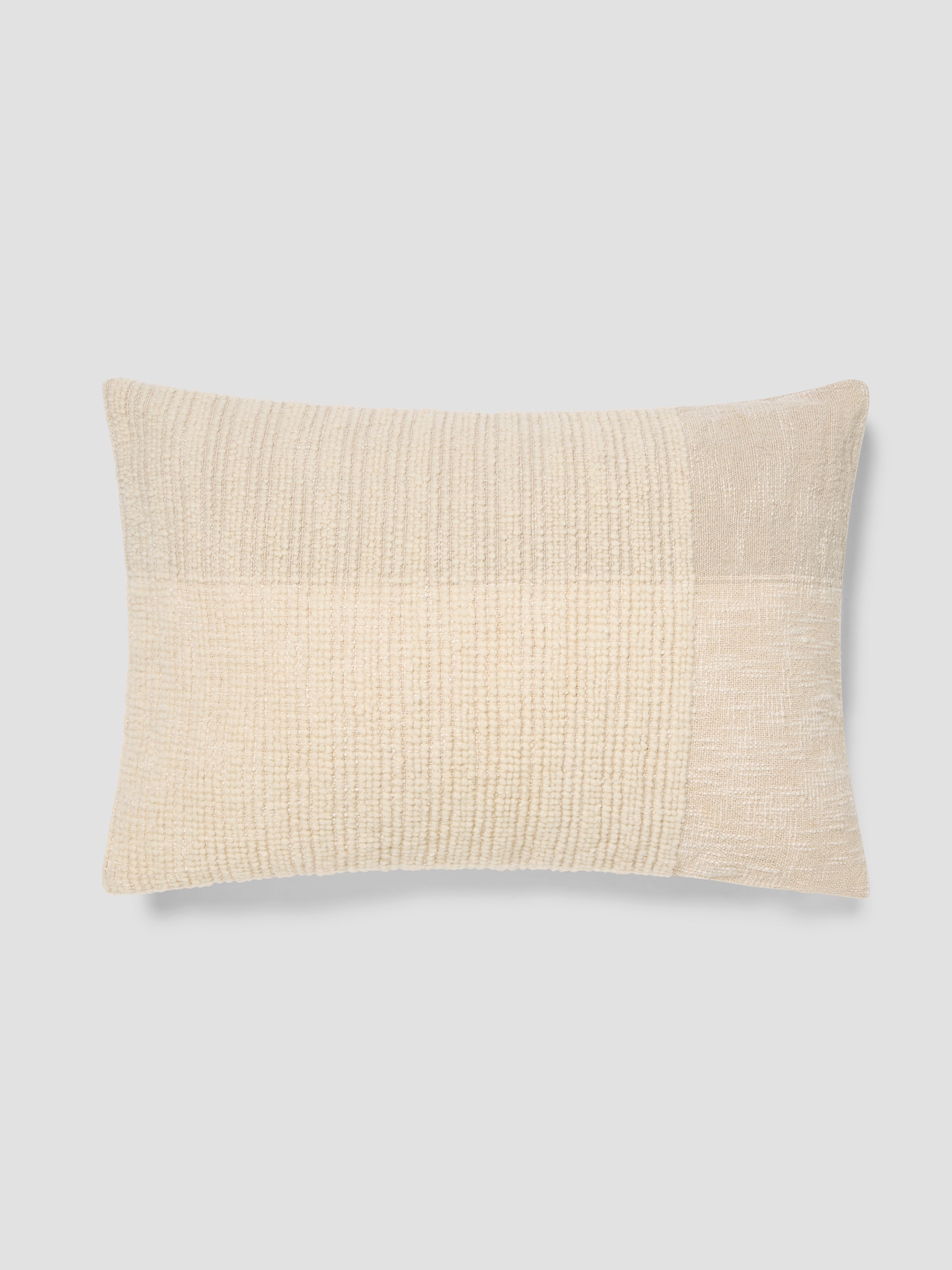 Cream & Oatmeal Cross Weave Wool Rectangle Cushion Cover - 16 x 24 in